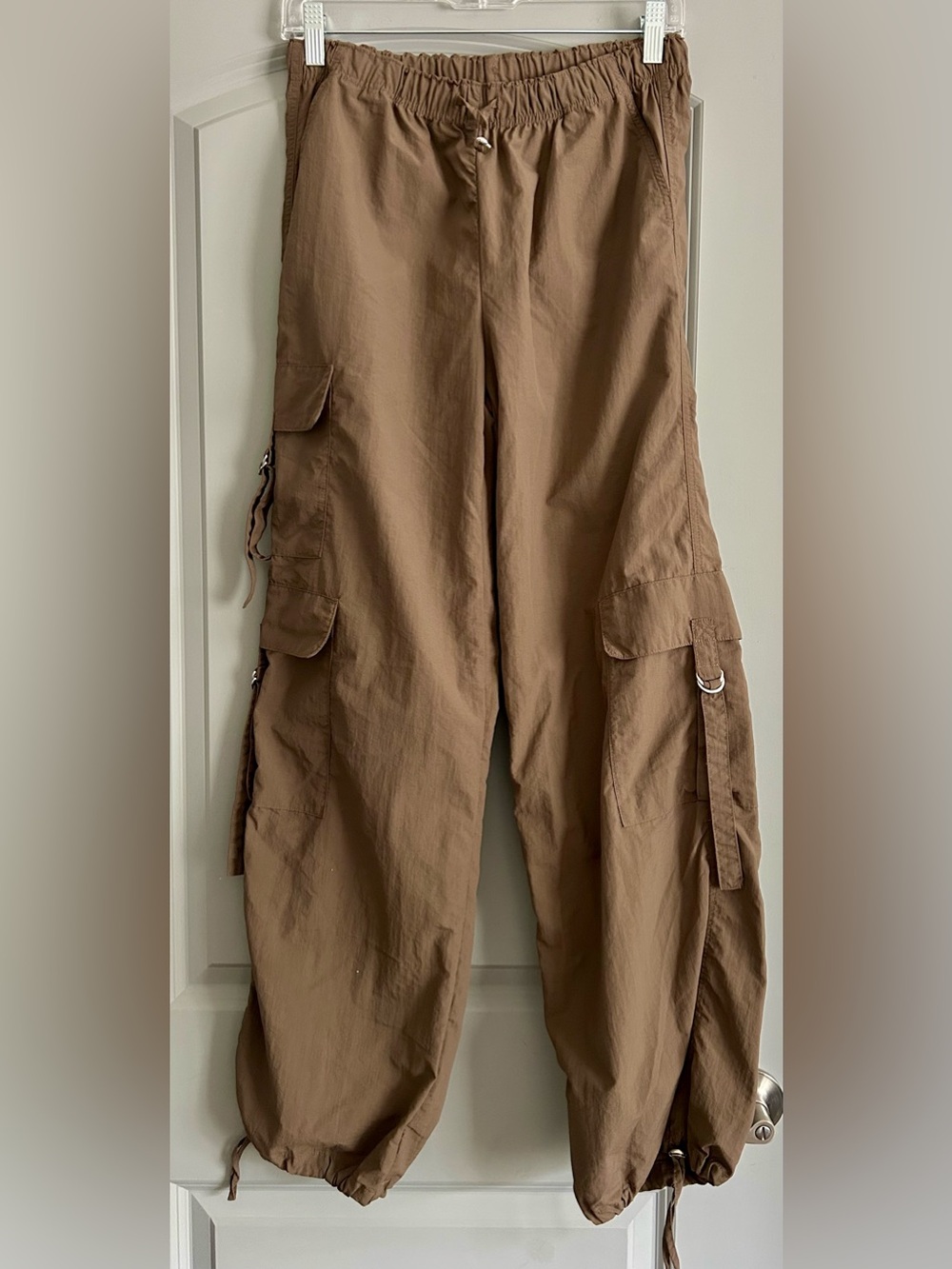 Love Tree Brown Nylon Cargo Jogger Pants Utility Parachute Style Size Small - Picture 2 of 5